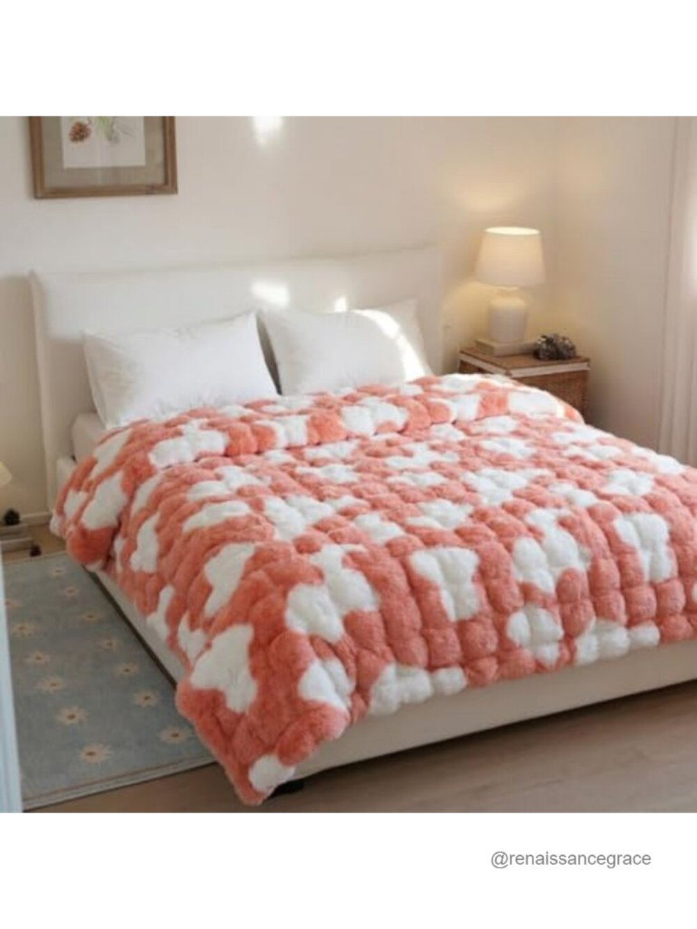 Faux Fur Sherpa Blanket Twin Strawberry Cow Print Cozy Throw